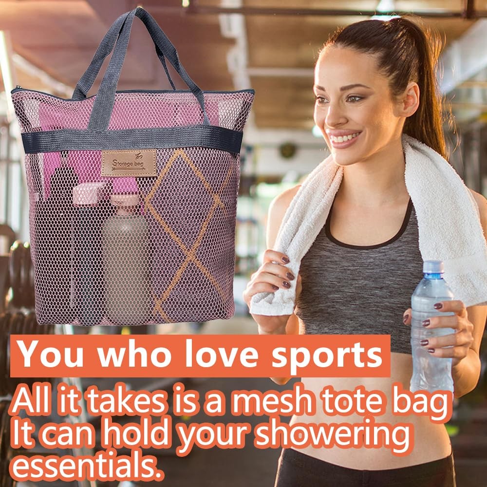 Rotema Mesh Shower Bag with Zipper, 11.8×9.8Inches, 11.8 x 9.8 inches, Pink