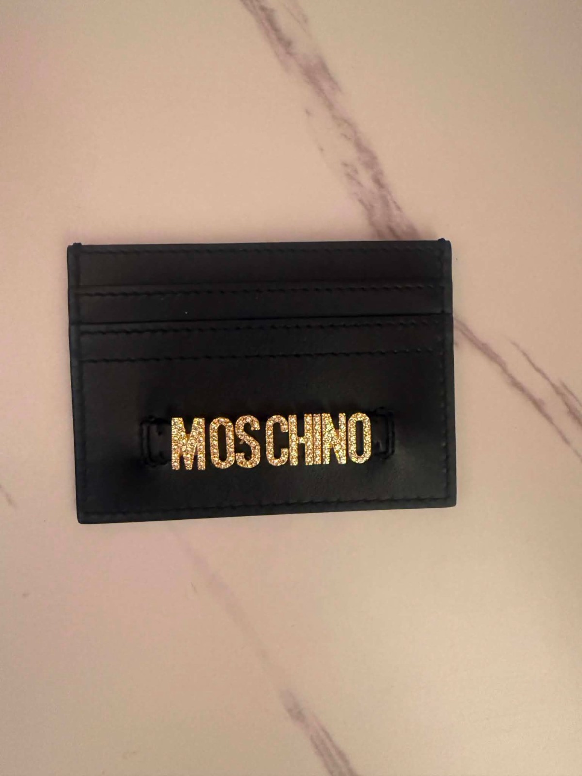 Moschino Card Case Black with Crystal Embellished Logo