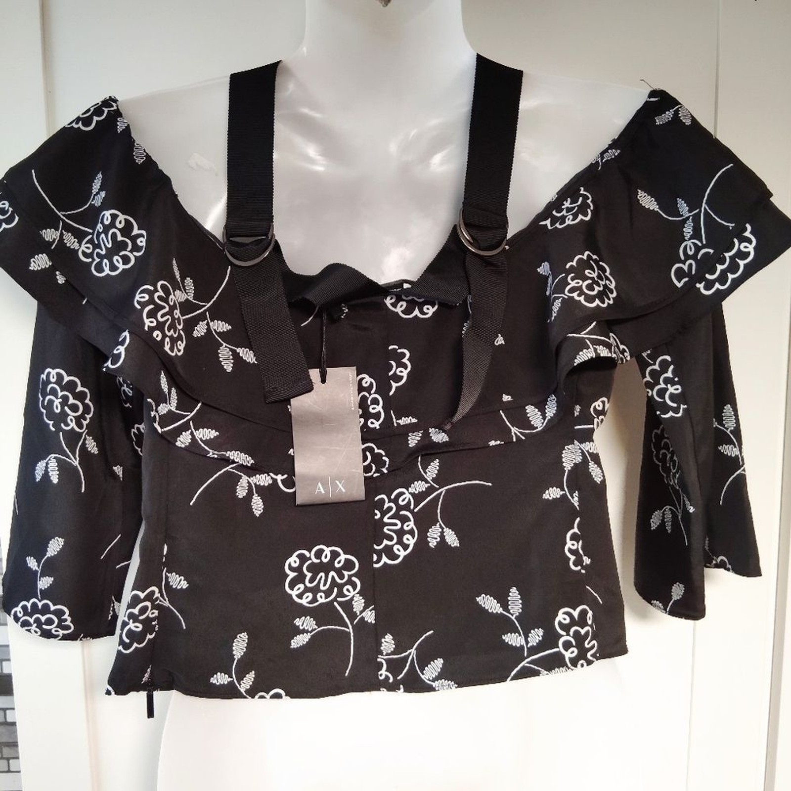 Armani Exchange Flower Design Off The Shoulder Top Size-XS