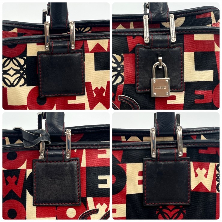 LOEWE Amazona 28 Hand Bag Red Black Monogram Canvas Leather