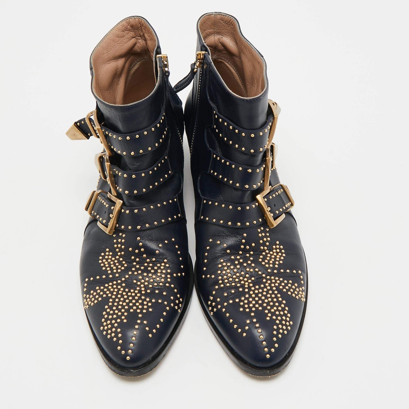 Chloe Susanna Studded Size 38 Navy Blue Leather Ankle Boots