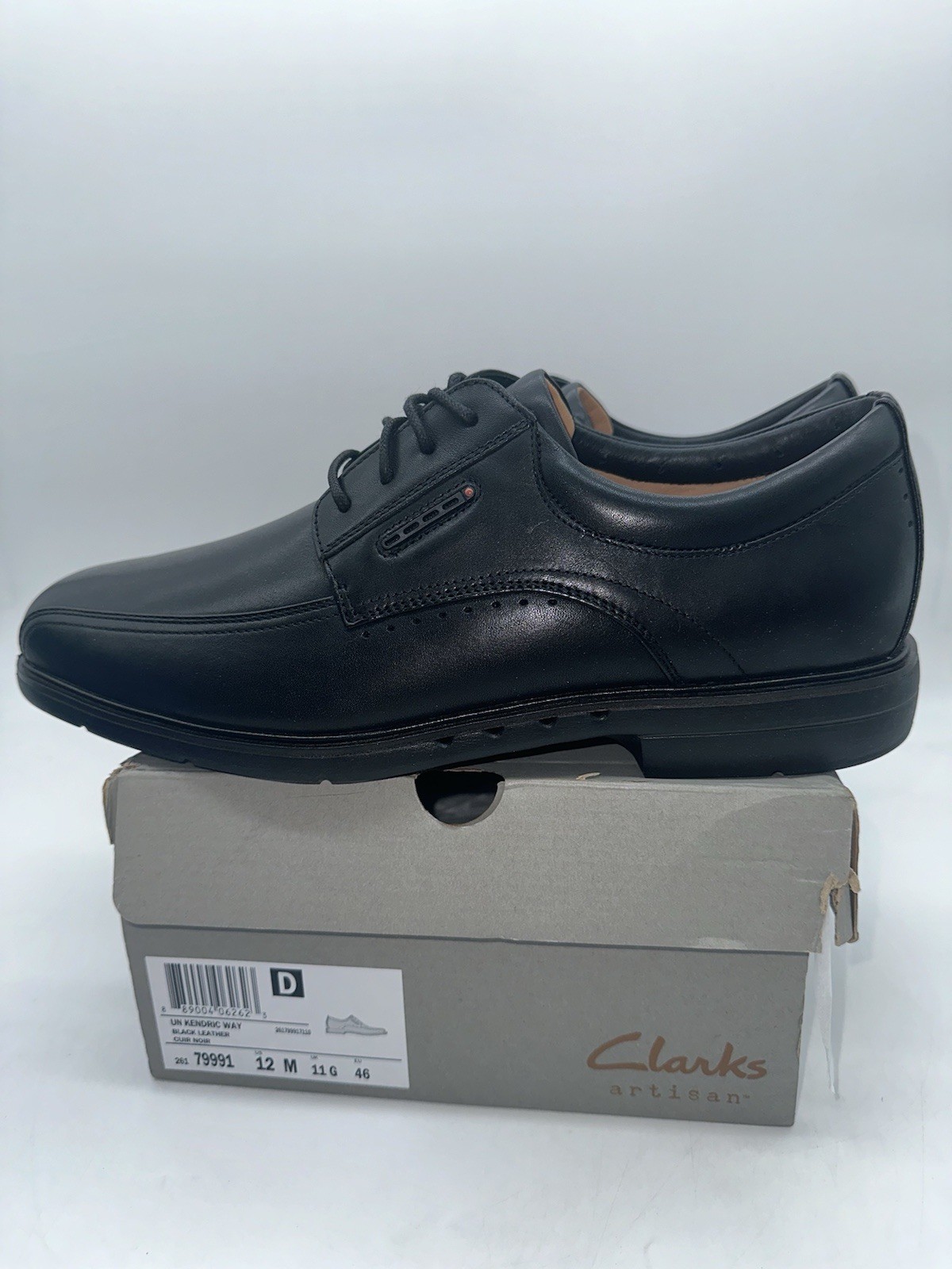 Clarks Men’s Un Kendric Way Black Leather 26179991 Size 12 M