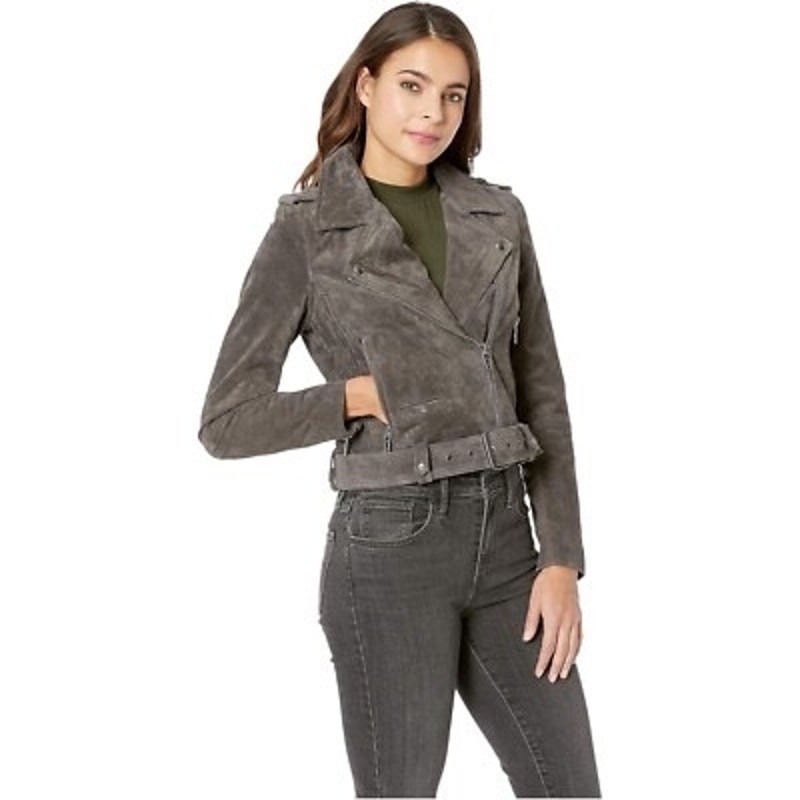 BLANKNYC Suede Moto Jacket in French Grey Size S