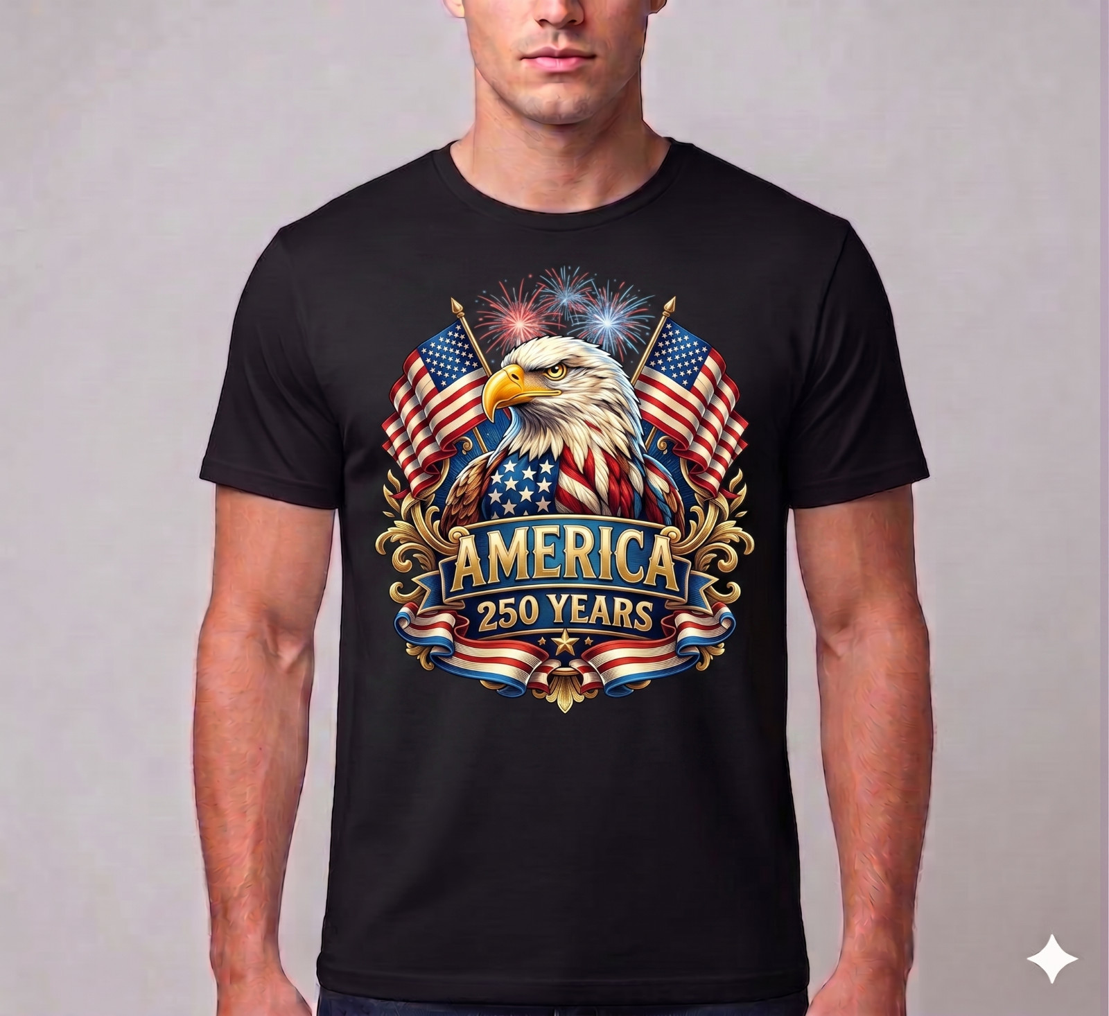 America 250th Anniversary Shirt USA Patriotic Eagle Fireworks Unisex Graphic Tee