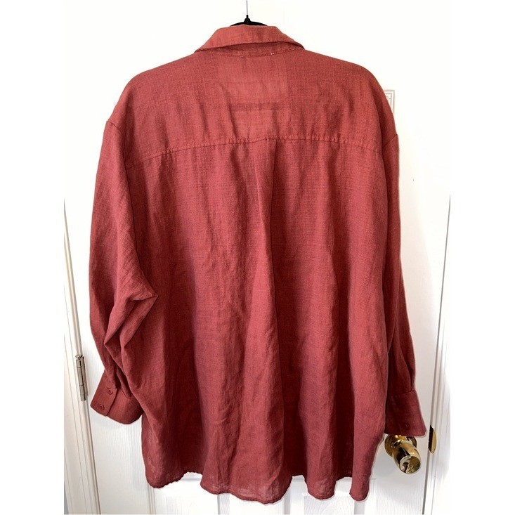 Rust Red Lagenlook Button-Up Cotton Blend Oversized Shirt – Medium