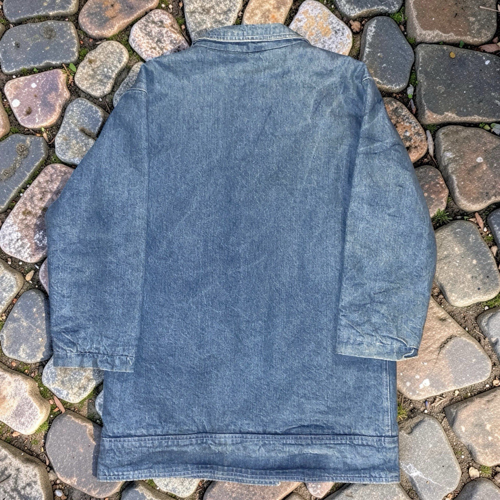 Vintage 90s Denim Duffle Coat Toggle Jacket Sherpa Lined Size M Made in USA