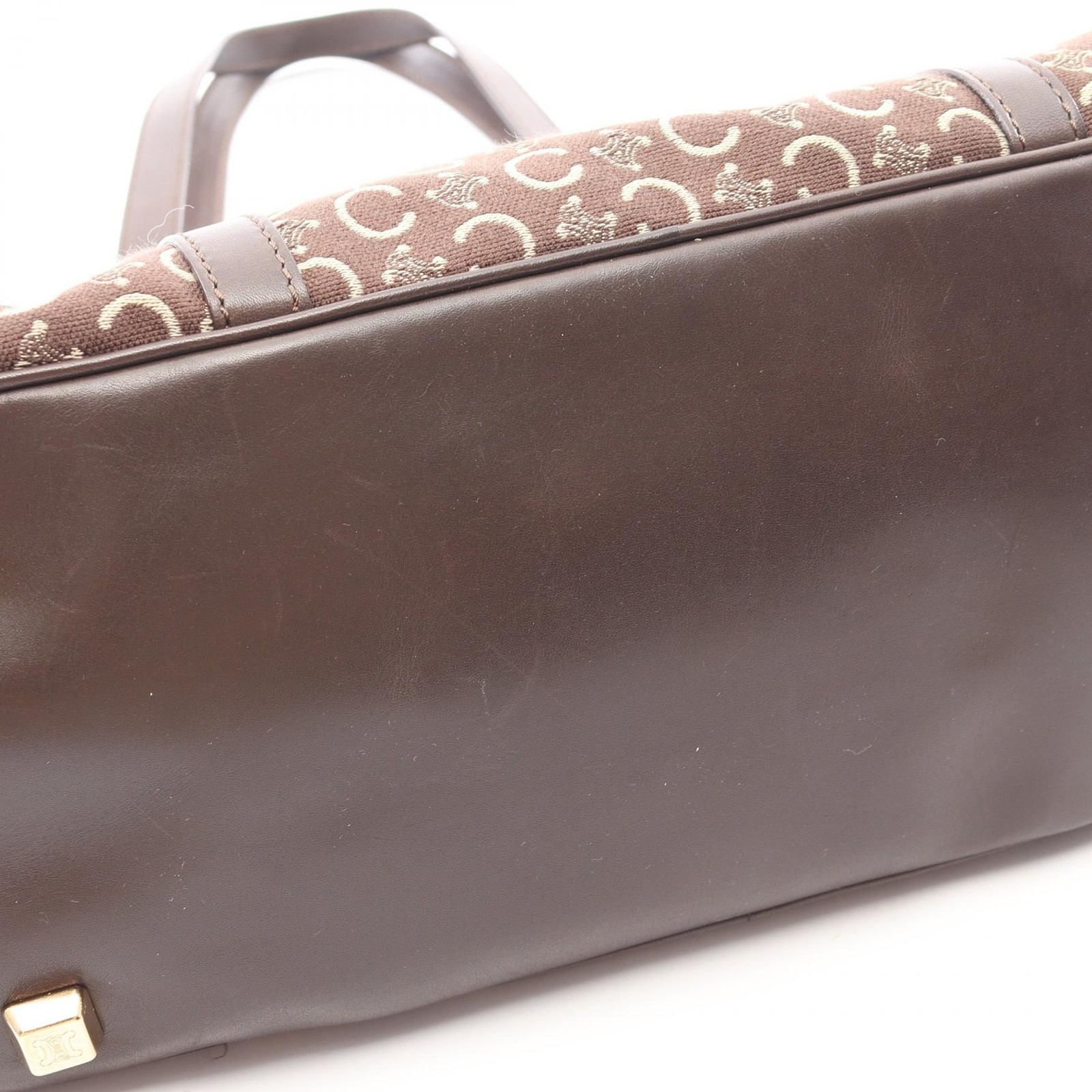 CELINE C Macadam Shoulder Tote Bag canvas leather Brown Beige Used Women