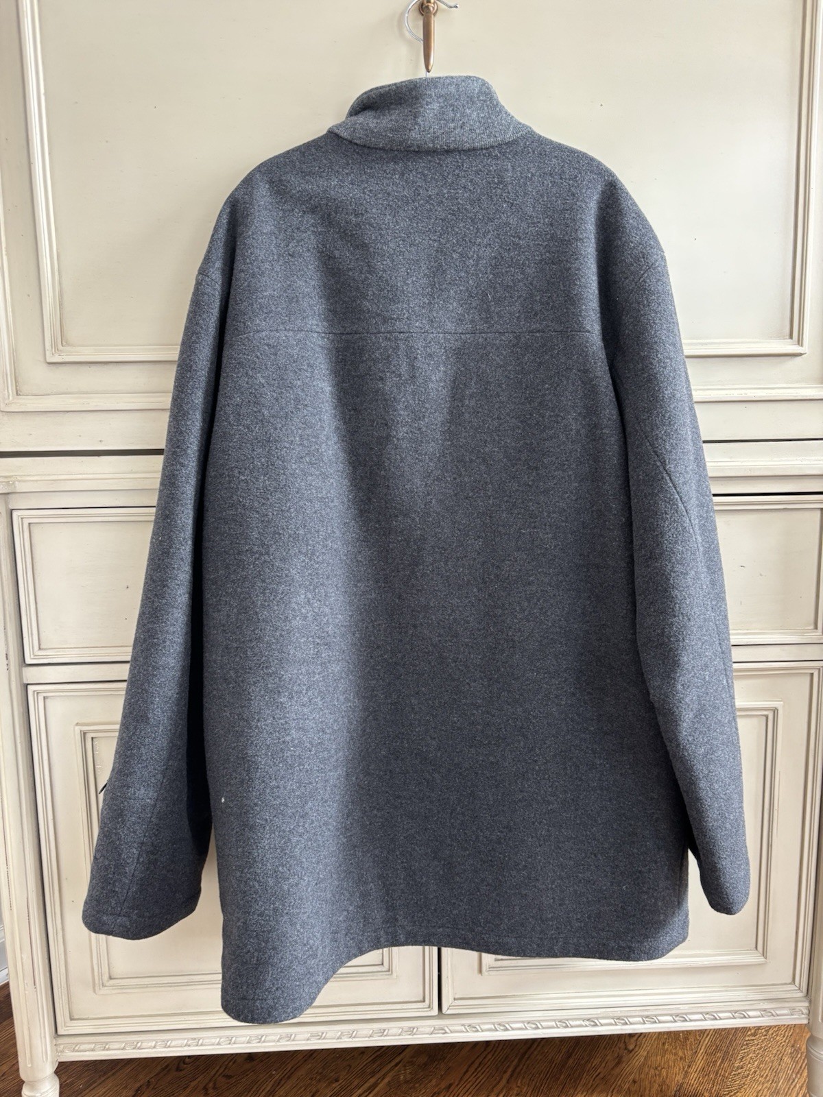 Strellson Men’s XL Wool Full Zip Jacket Long Gray Vintage Pockets Warm Poland