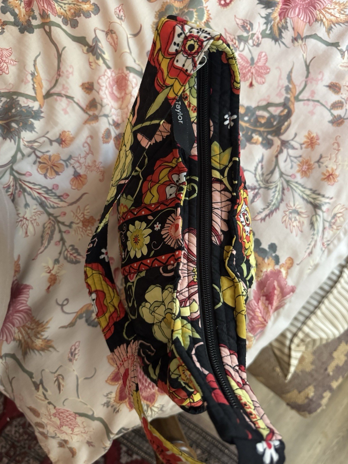 Bella Taylor Floral On Black Quilted Cotton Hobo Bag