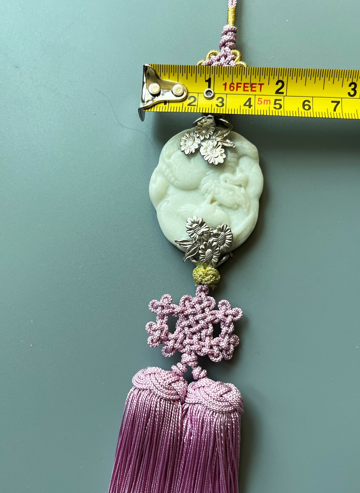 Korean Hanbok Accessory White Jade Pendant Norigae Traditional Knot Tassel