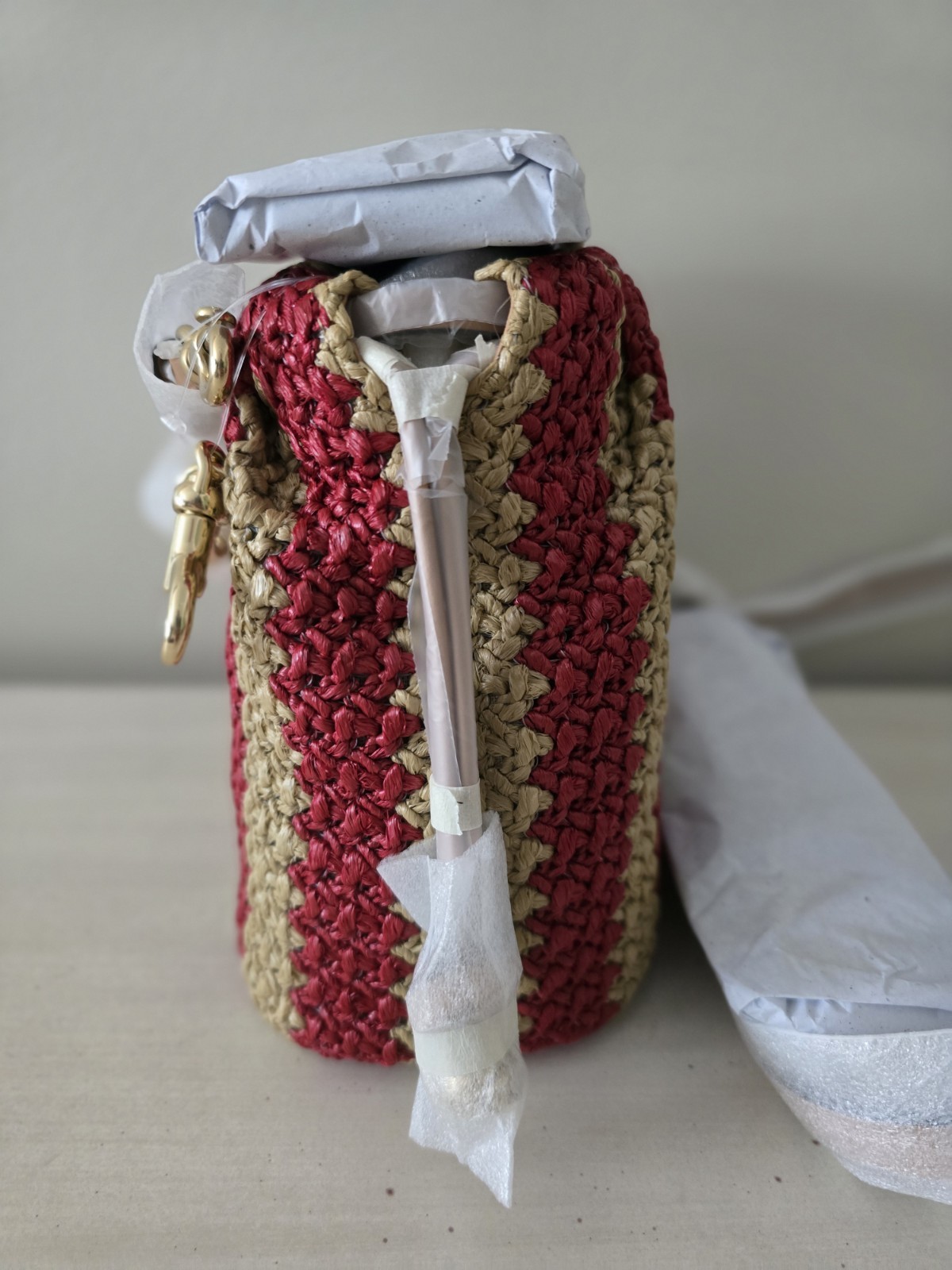 Coach Outlet Faye Mini Drawstring Bag – Stripe CEN17 IMZ1Y Red/Tan NWT