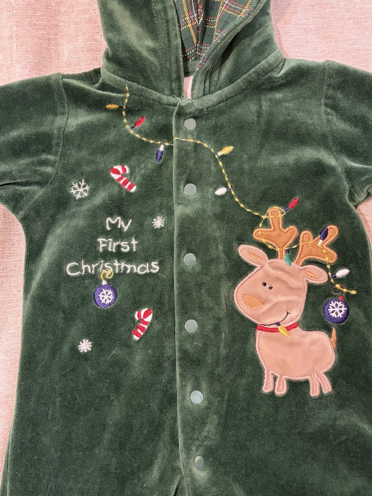 Bright Futures Baby’s First Christmas Velour Hooded Footed Sleeper 3–6 Months