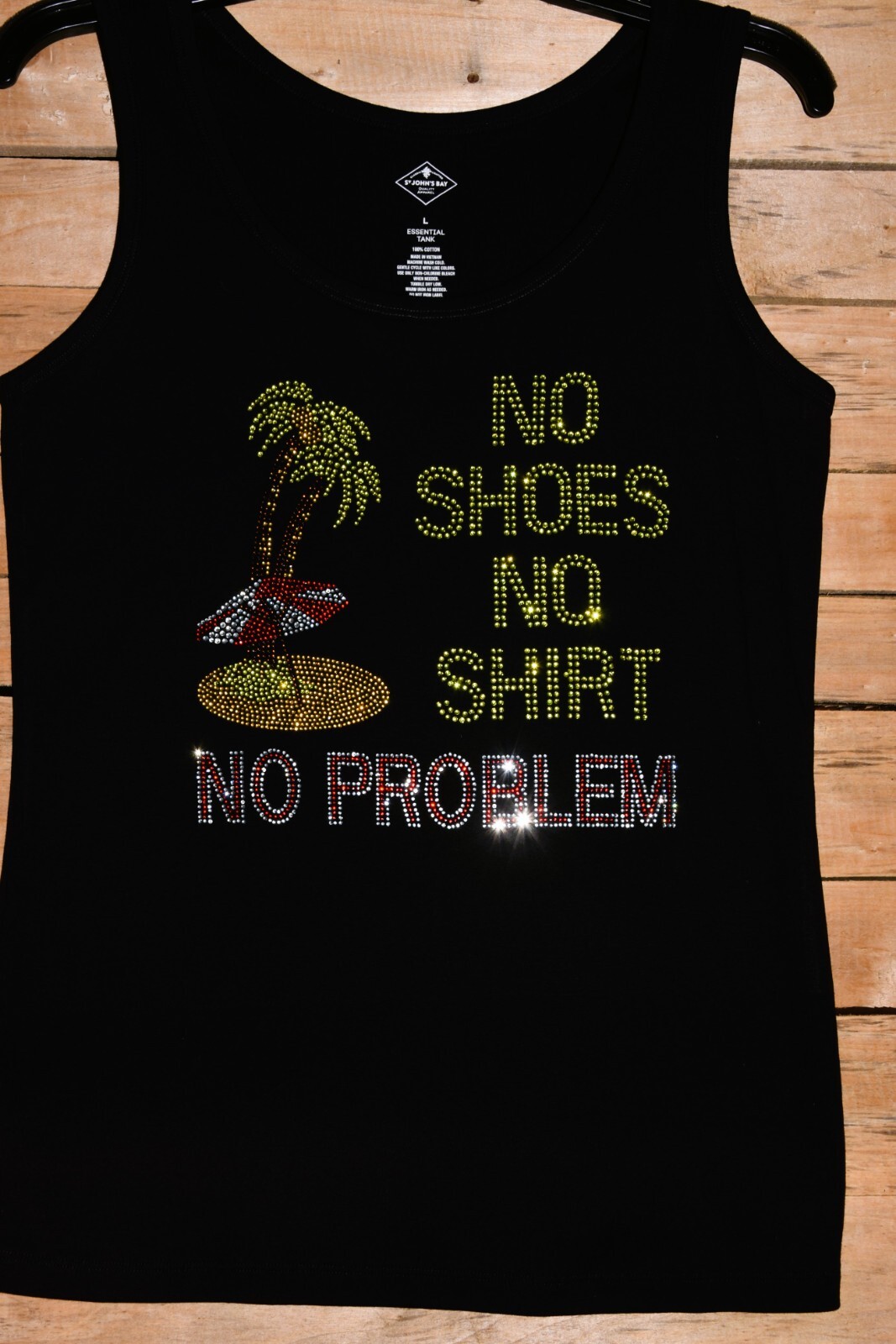 No Shoes No Shirt No Problem rhinestone shirt tank S M L XL XXL 1X 2X 3X 4X 5X