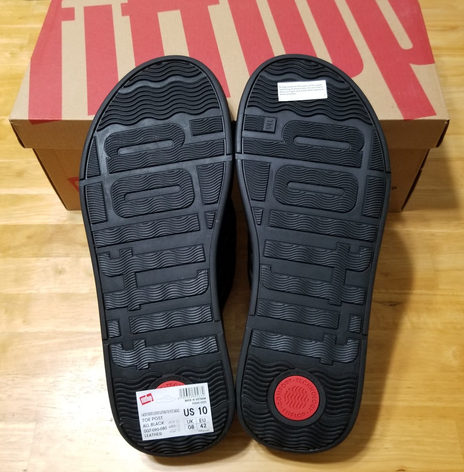NIB FitFlop F-MODE Padded Leather Flatform Toe-Post sandals black size 10 $180