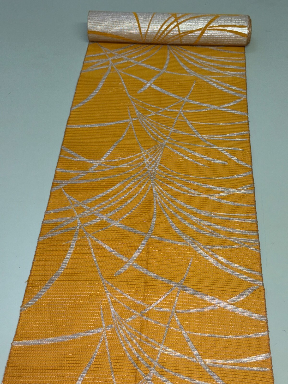 Japanese Vintage Kimono BOLT FABRIC cloth Silk Yellow Cut Sales 35.4×11.8in
