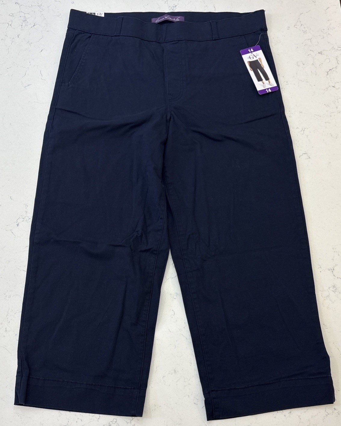 NWT GLORIA VANDERBILT NAVY WIDE LEG PULL ON CROP PANTS SIZE 14 MID RISE