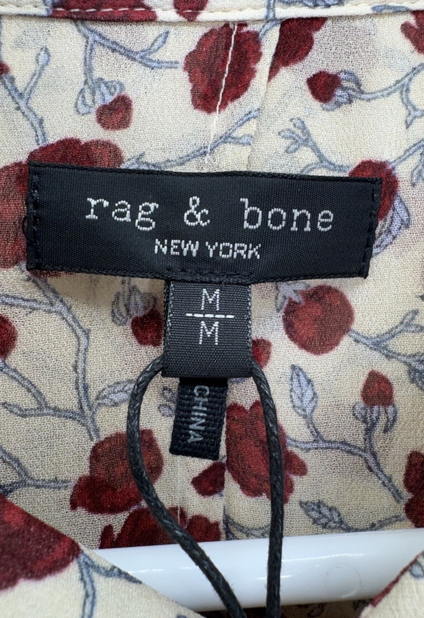 Rag & Bone NWT Farren Red Floral Western Inspired Viscose Shirt Pearl Snap M