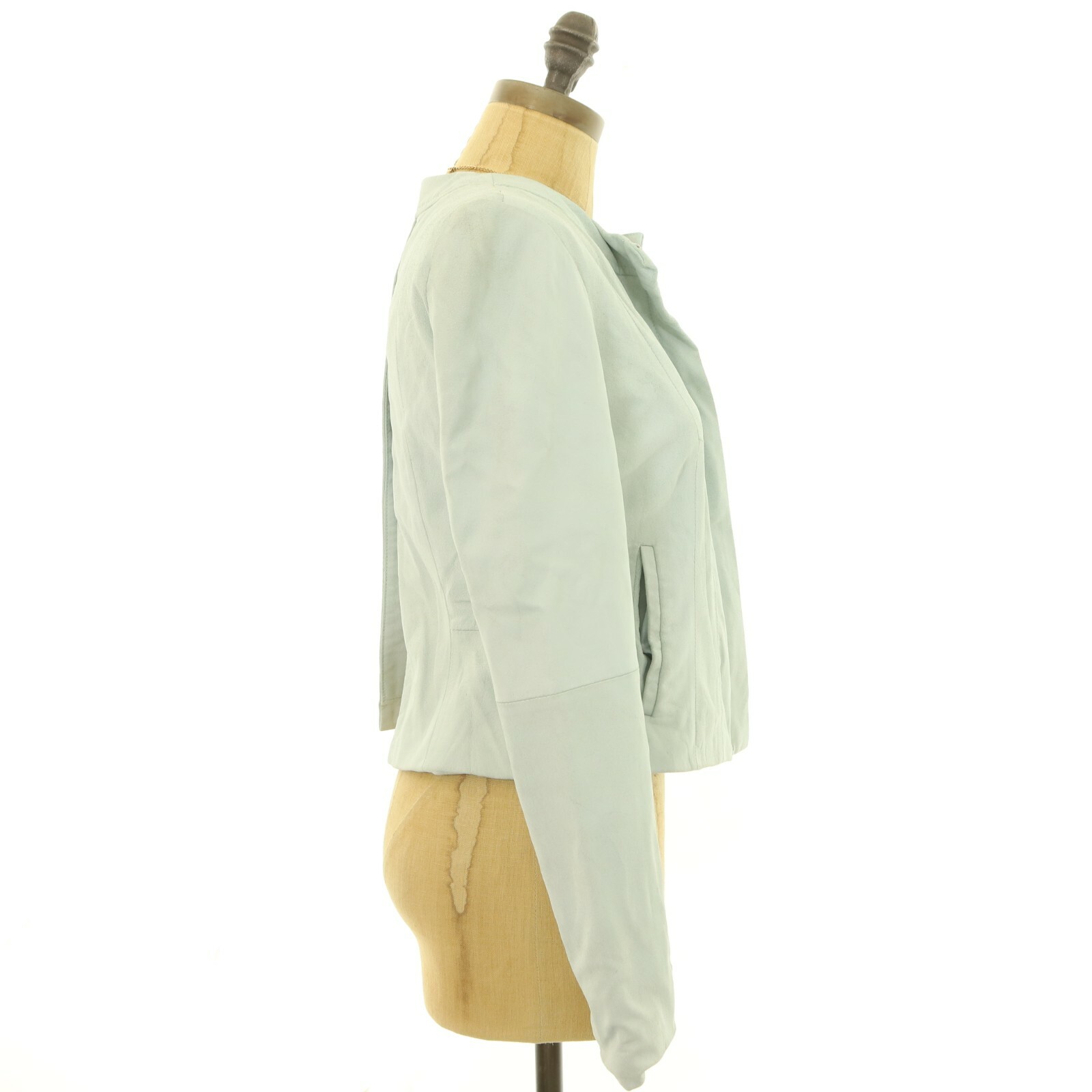 T Tahari Paperweight Lamb Leather Jacket PP Ice Blue Petite Collarless B63