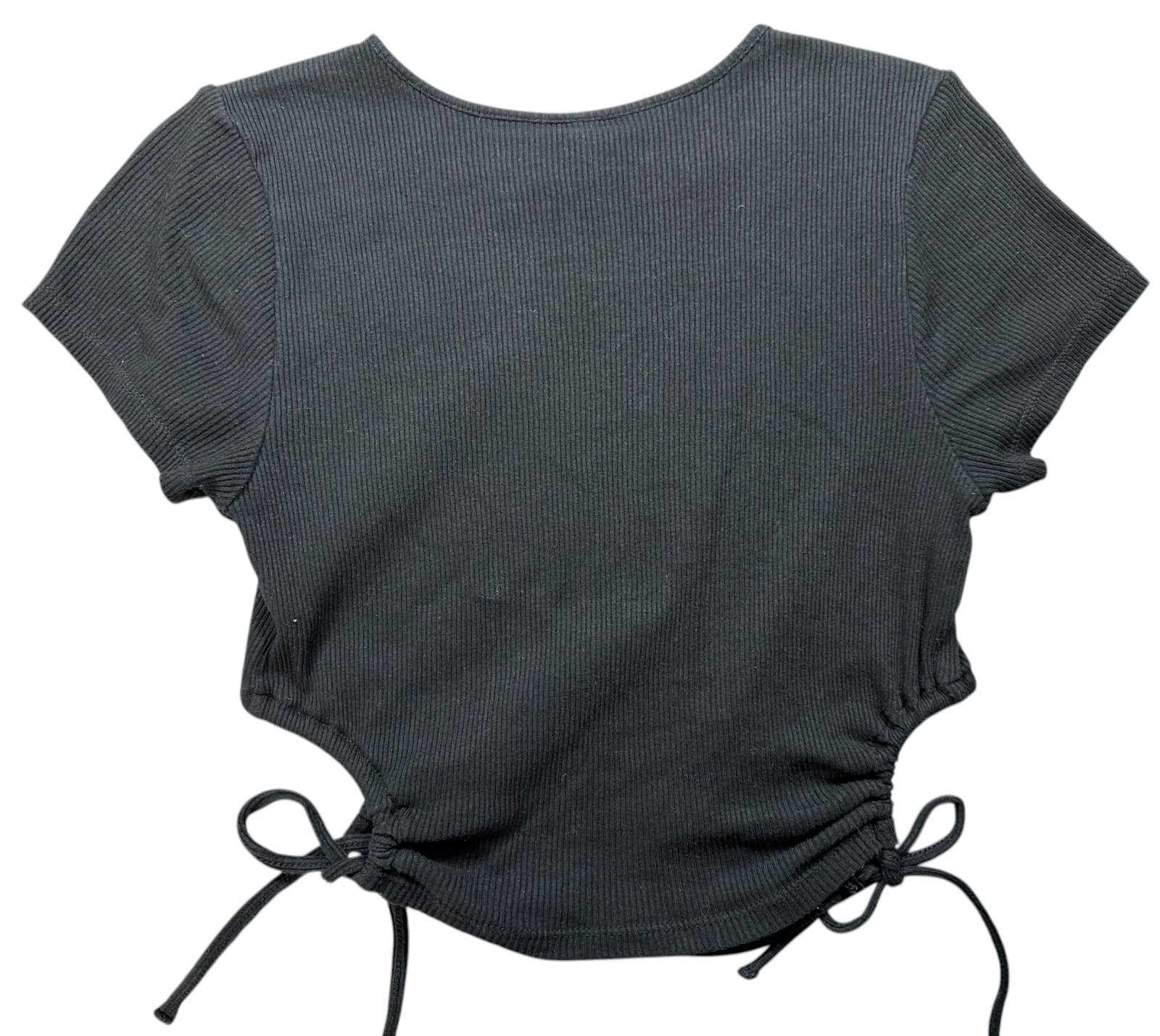DIVIDED by H&M Crop Top Black Ribbed Short Sleeve Cut Out Sides Women’s Small