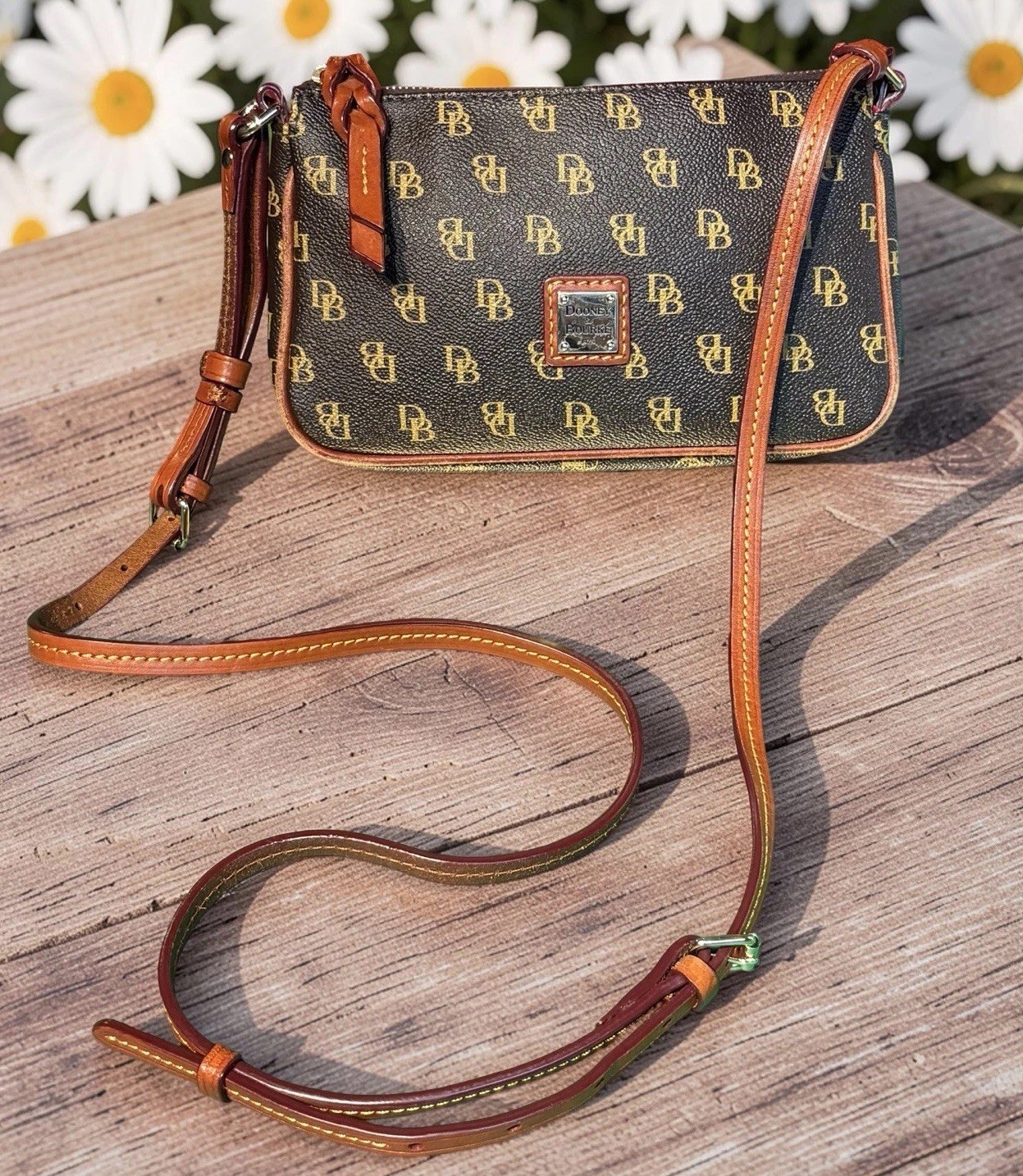 Dooney Bourke Gretta Lexi Small Crossbody Bag Dark Brown T’Moro DB Logo Monogram