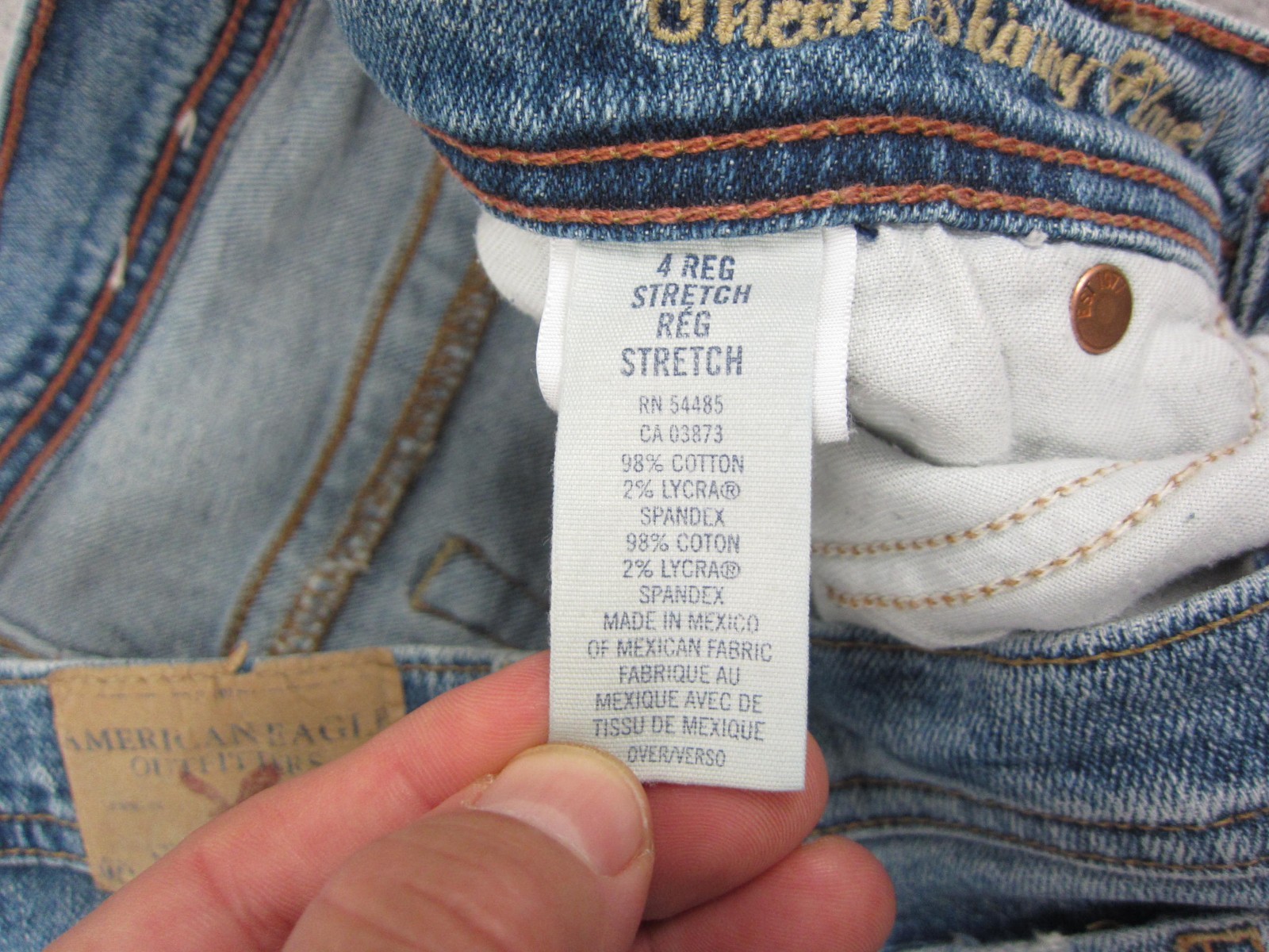 American Eagle Jeans Womens 4 Reg Blue Stretch Skinny Flare Denim Distressed