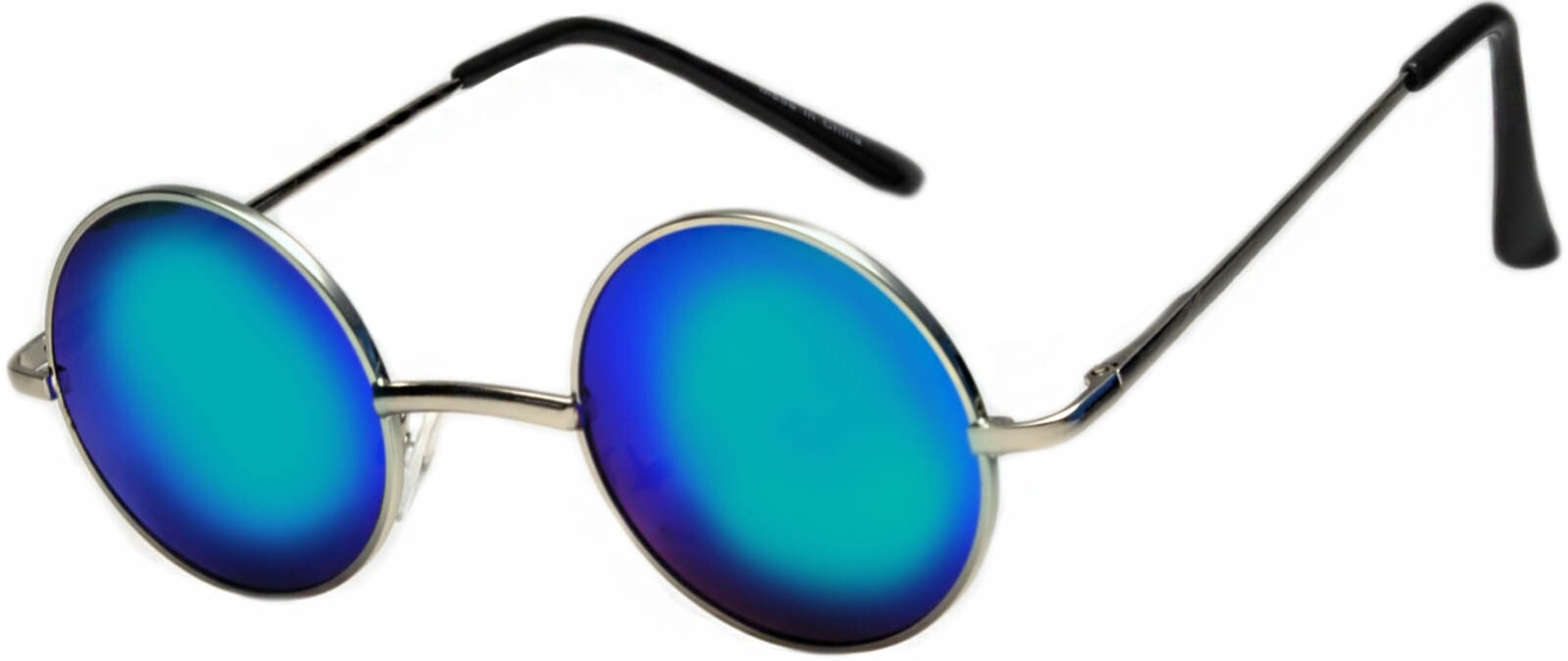 METAL ROUND SUNGLASSES BLUE-GREEN MIRROR LENS 43mm SILVER FRAME ONE PAIR