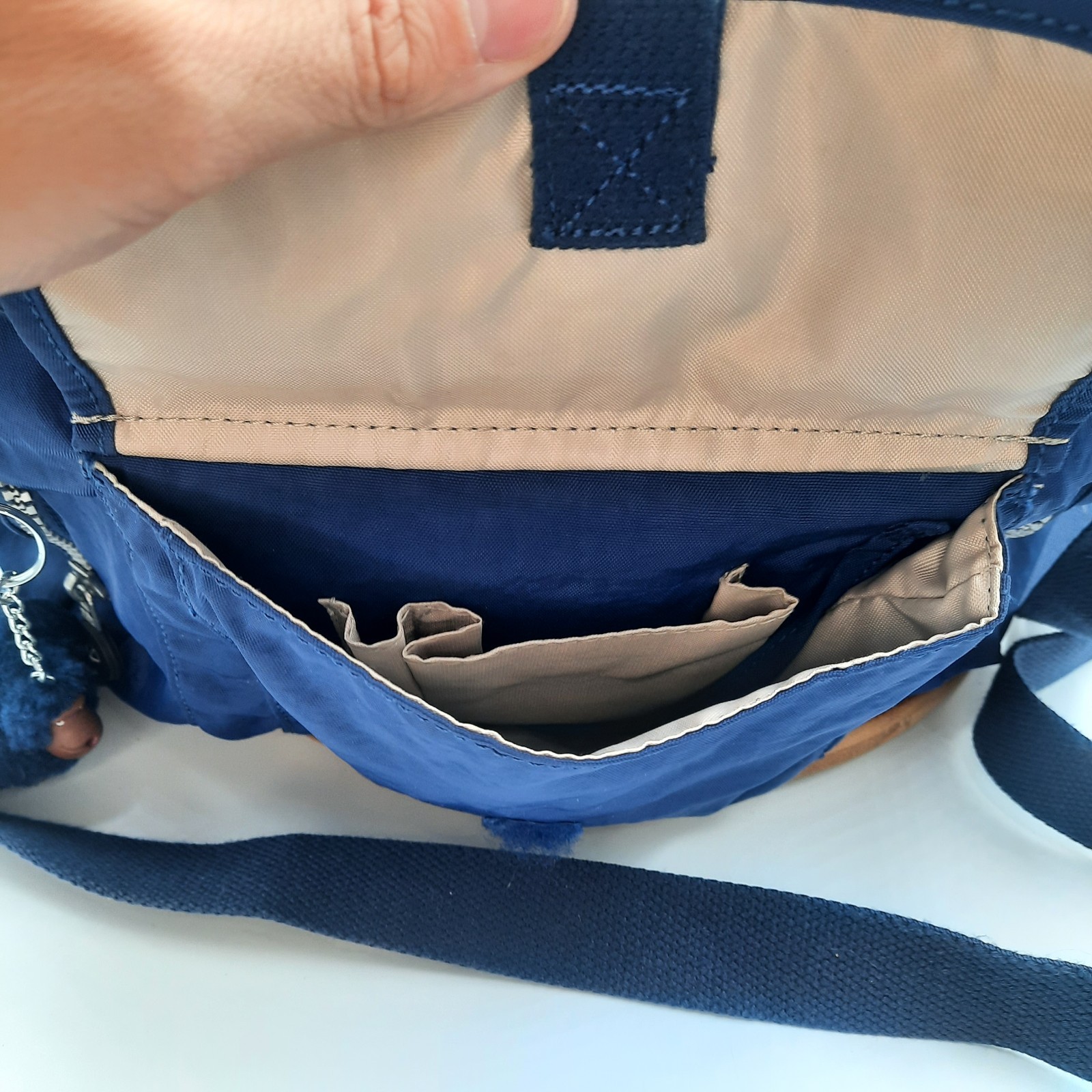 Kipling Felix Bag Crossbody Shoulder Strap Navy Blue Tropics Tonal Large Handbag
