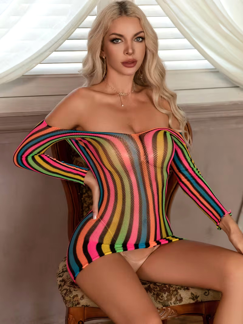 NEW 1-Size Sheer Party Extreme-Mini Dress Transparent Colorful Fishnet Poly Knit
