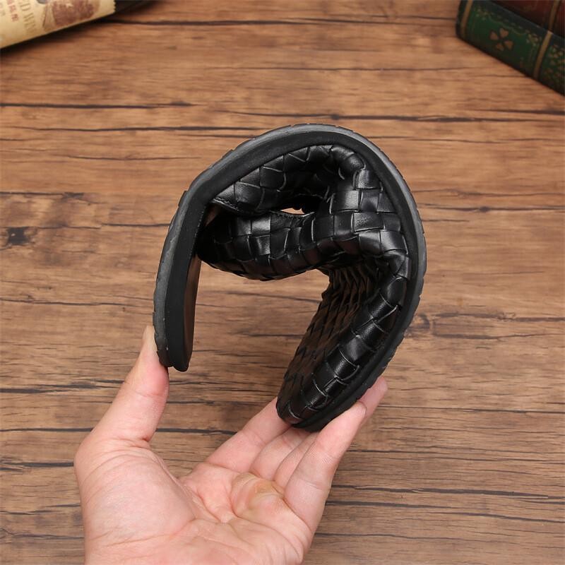 Men’s Leather Woven Slippers Flats Closed Toe Mules Handmade Casual Club Sandals