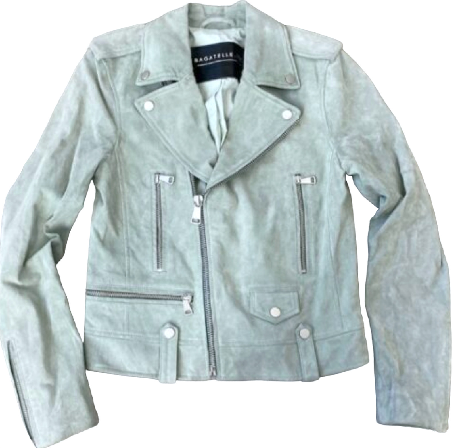 NEW BAGATELLE NYC GRAY SUEDE LEATHER BIKER MOTO ZIP JACKET SIZE SMALL