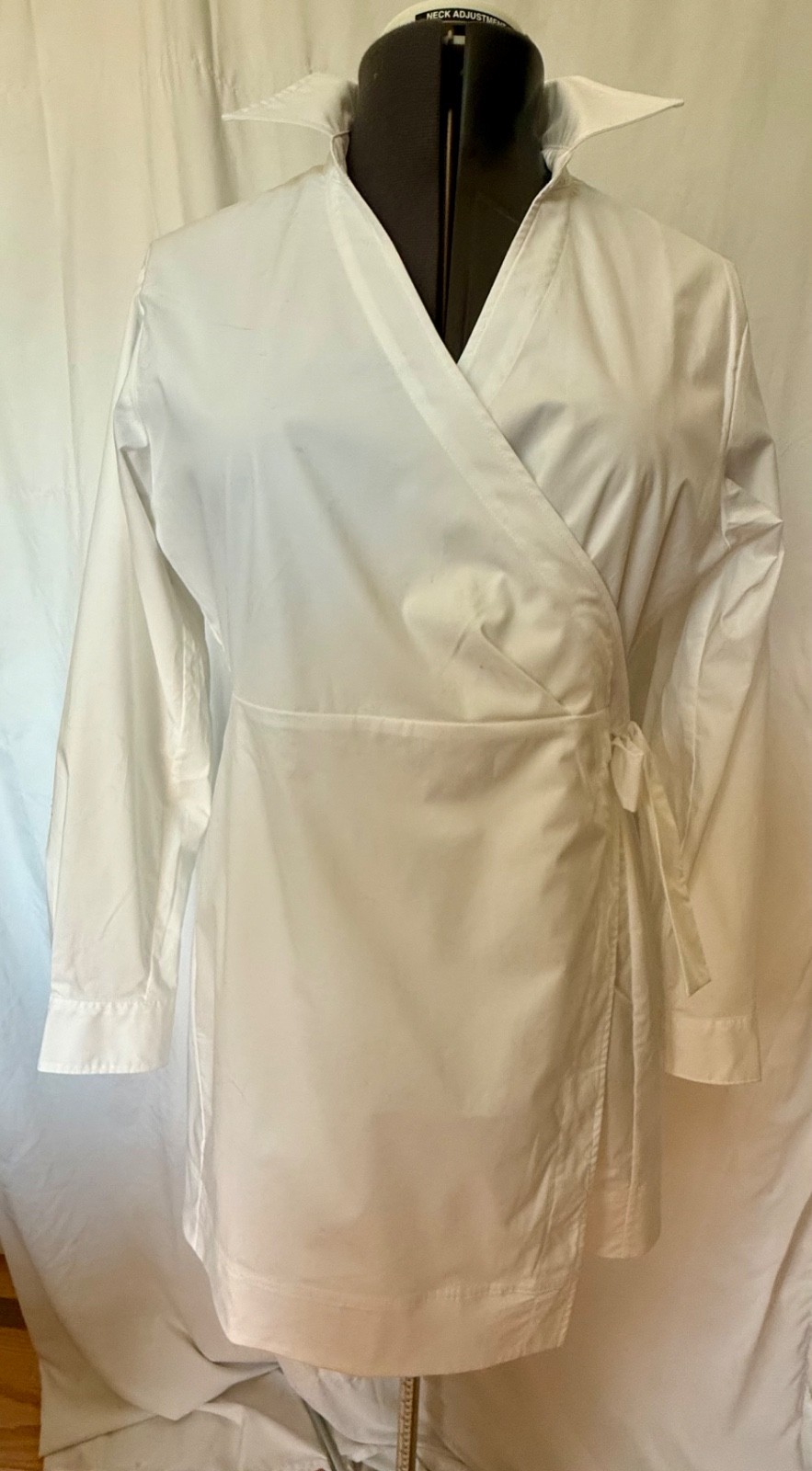 NWT SPANX Poplin Wrap Tie Dress L White Classic Collared Shirt Dress