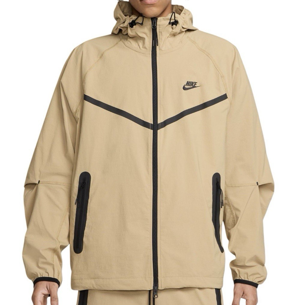 Nike Tech Woven Jacket Large Mens Parachute Beige Black Full Zip Hoodie $130