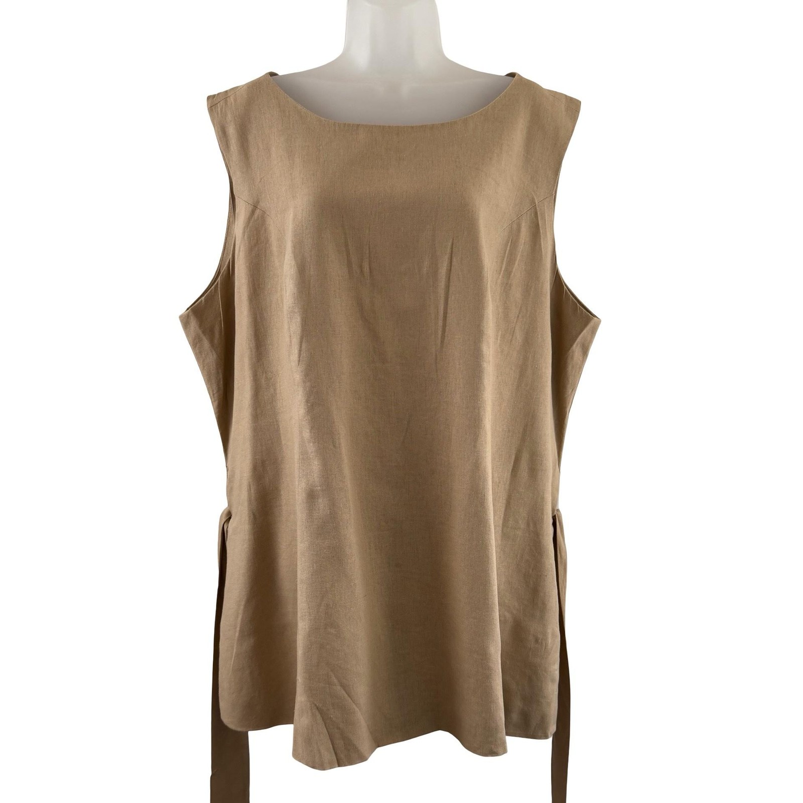 Jessica London 2 Piece Linen Blend Capri Set Womens 26W Beige Tan Belted Cropped