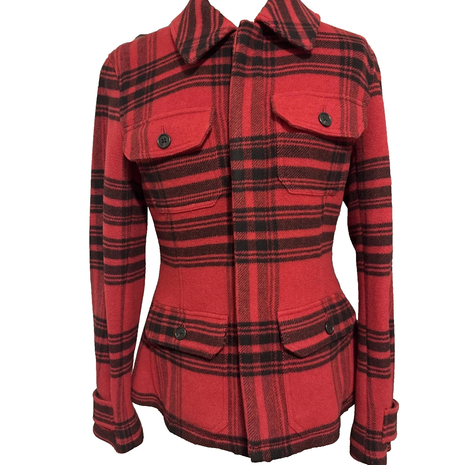 NEW Polo Ralph Lauren Womens Wool Jacket -12 Red Black Peacoat Flannel Coat $698