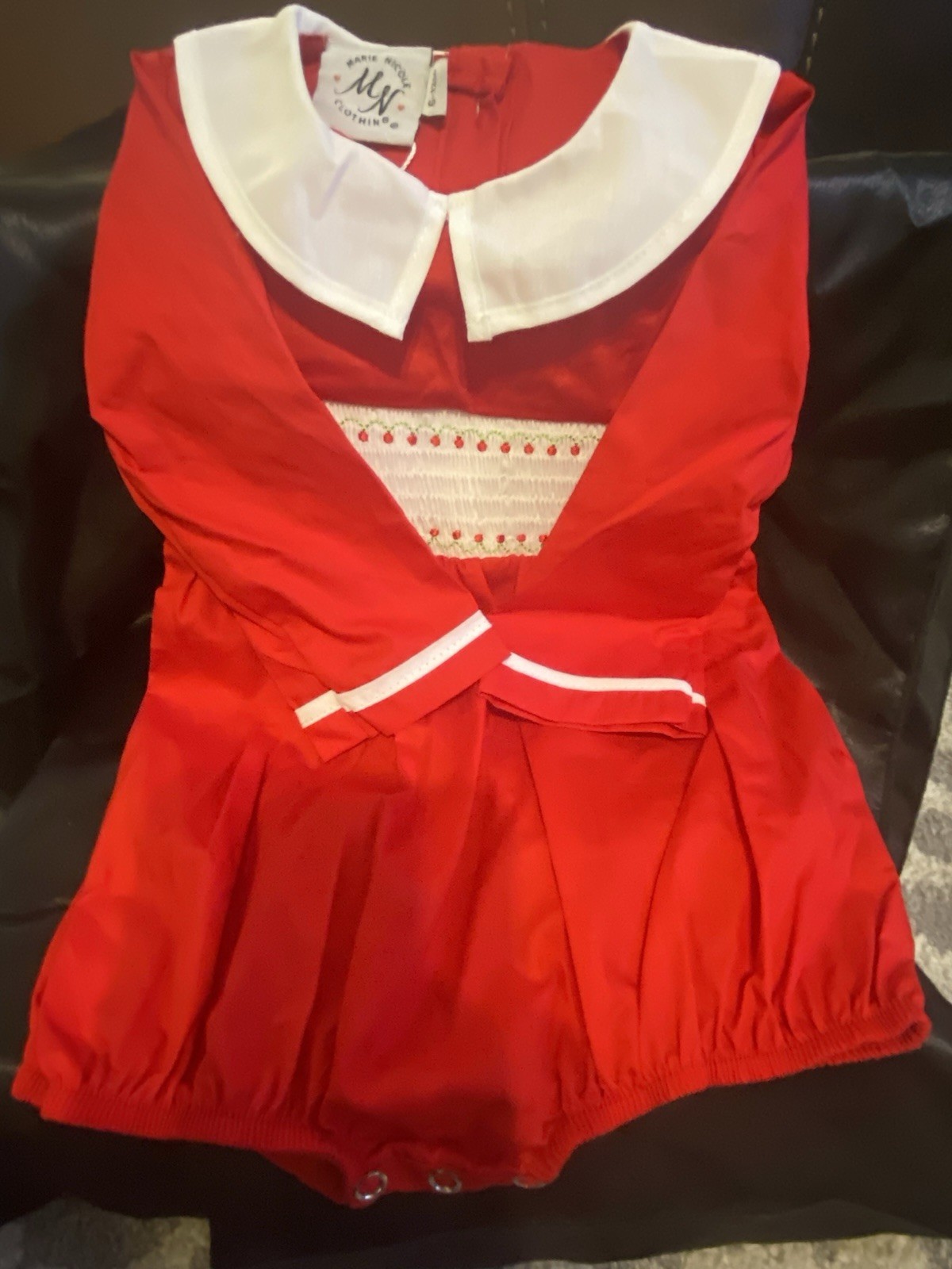 Marie Nicole Girls 6-12M Red Smocked Embroidered Cherry Collared Dress