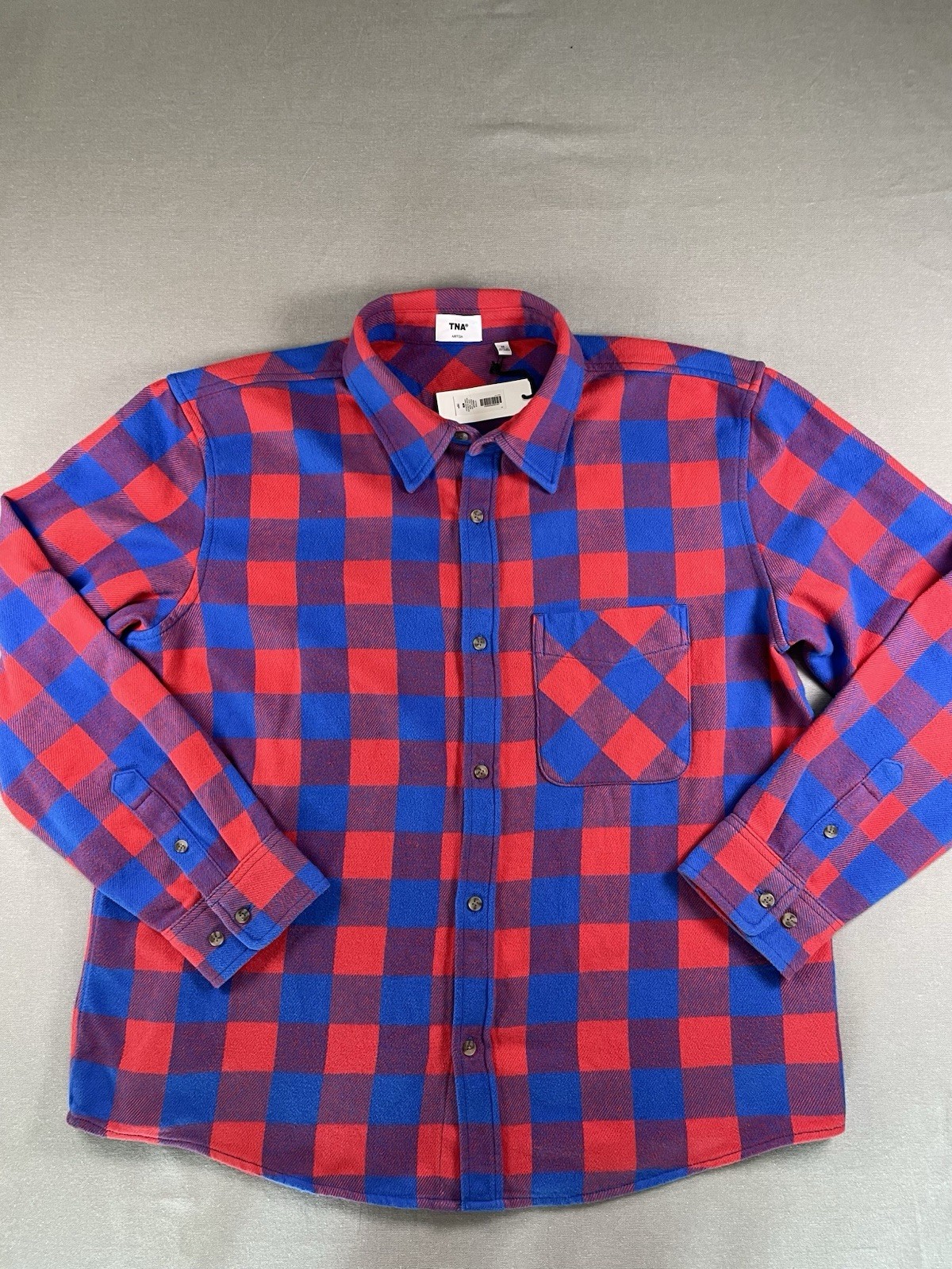 Aritzia TNA Radcliff Flannel Shirt Oversized Red Blue Buffalo Check M