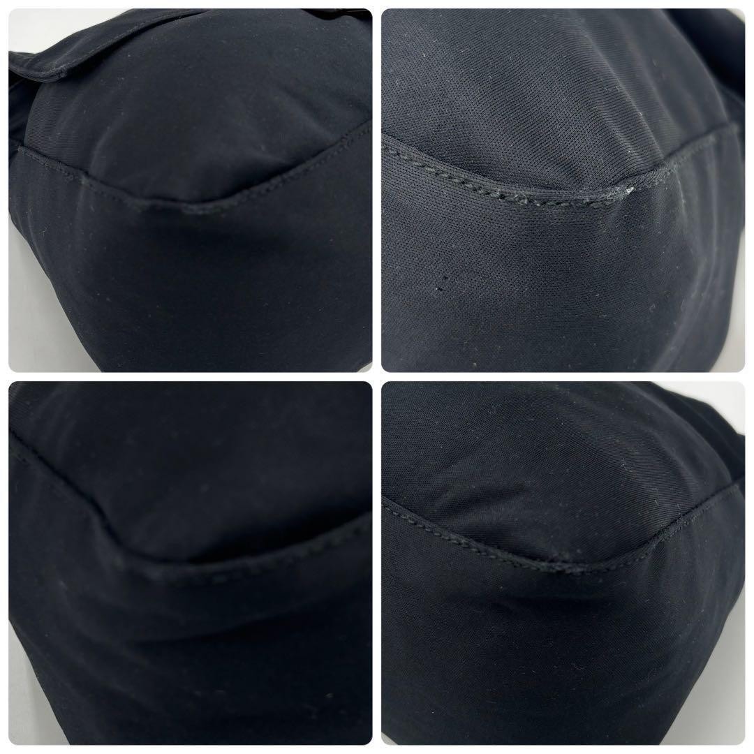 FENDI Mamma Baguette 26325 Shoulder Bag Black Leather Cotton Jersey