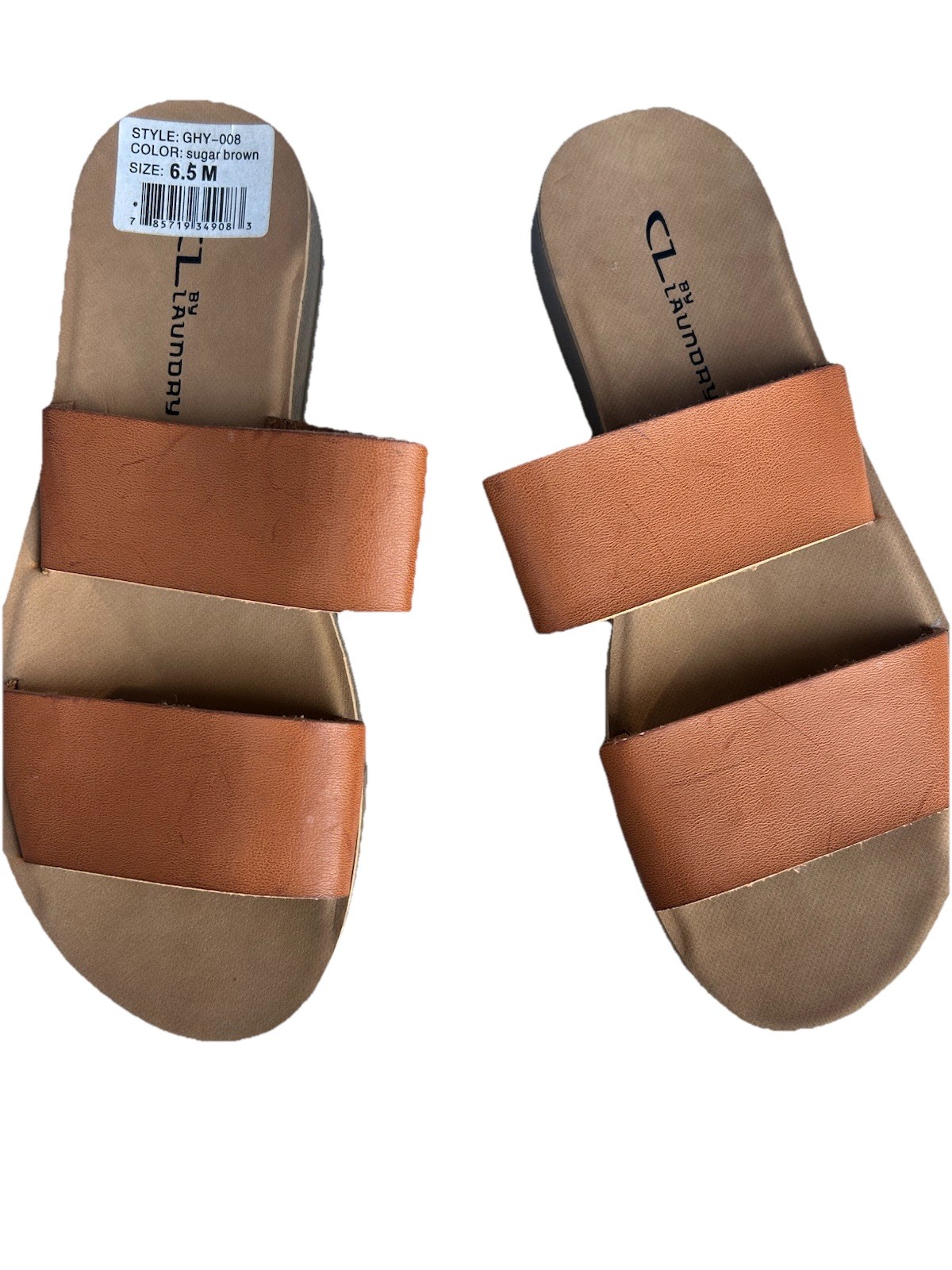 CL By Laundry Solid Leather Slide Sandal Slip On Brown US 6.5 M Women