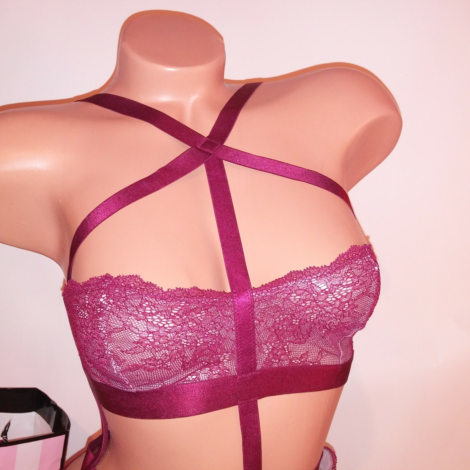 Victoria Secret Lingerie Teddy One Piece Bodysuit Small Deep Red Lace Strappy