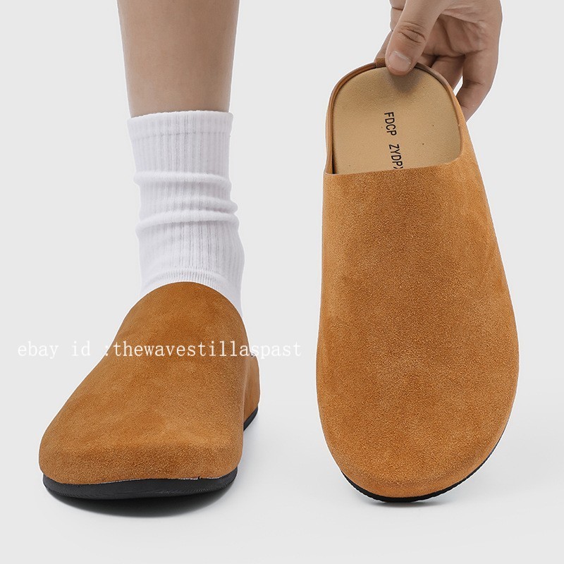 Mens Suede Mule Slip-On Clogs Casual Round Toe Slippers Flat Loafers Shoes Wide