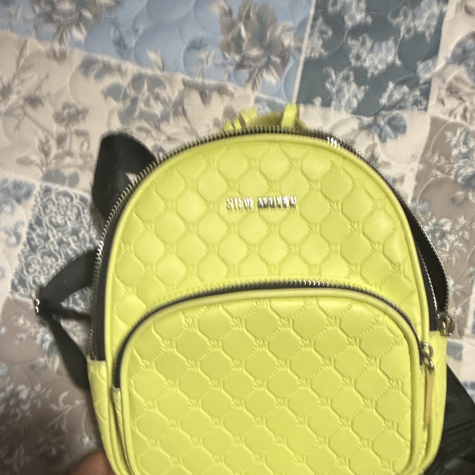 Steve Madden Green Mini Logo Backpack Tassel Bag Charm Zip Adjustable Straps