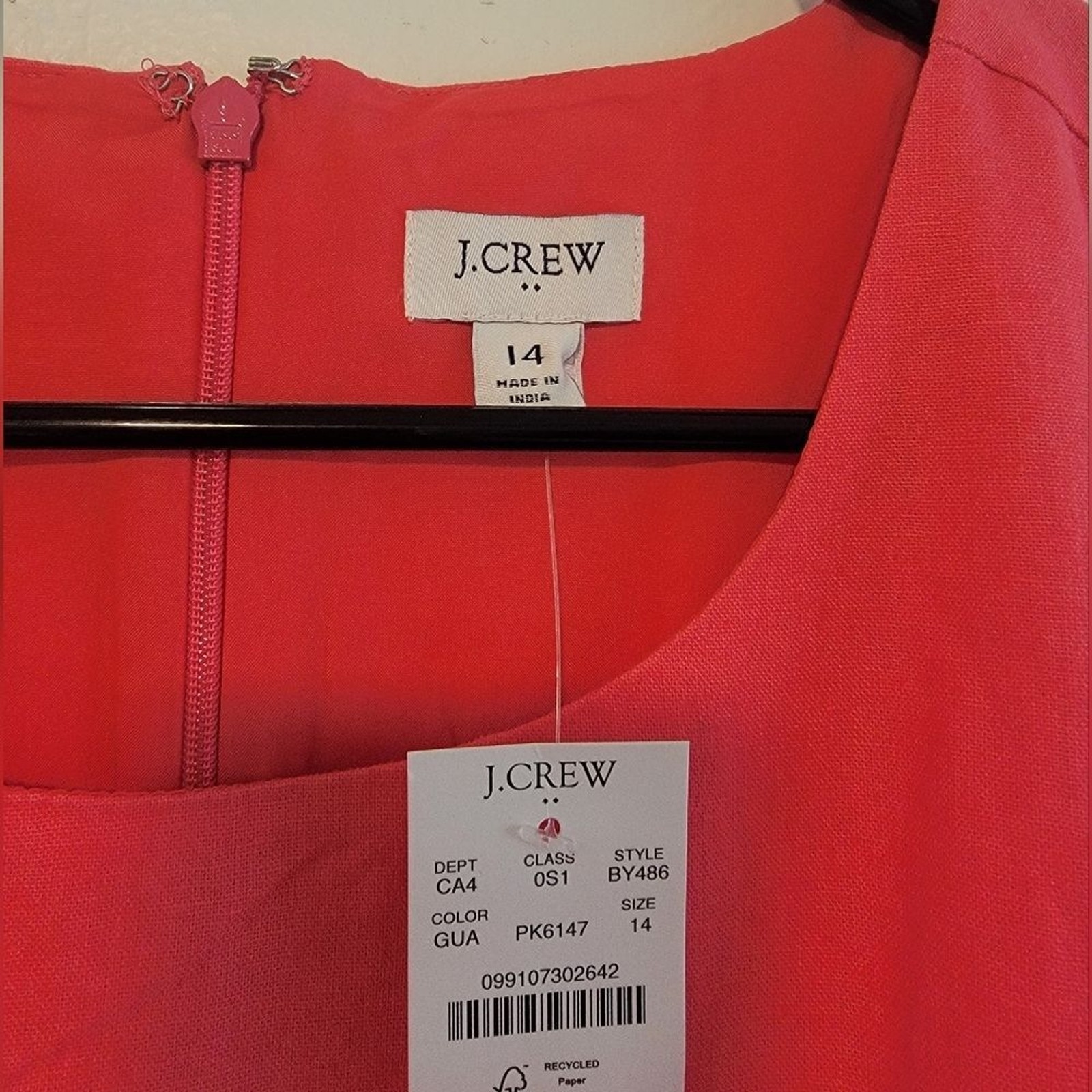 J Crew Scalloped Linen Blend Shift Dress 14 Sleevless