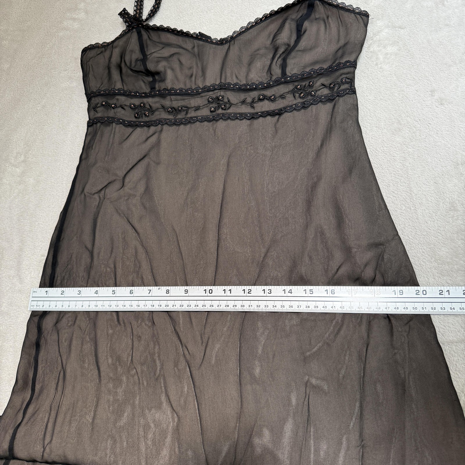 Vtg Laundry By Shelli Segal Full Slip Womens 10 Black Silk Embroidered 90s Fairy