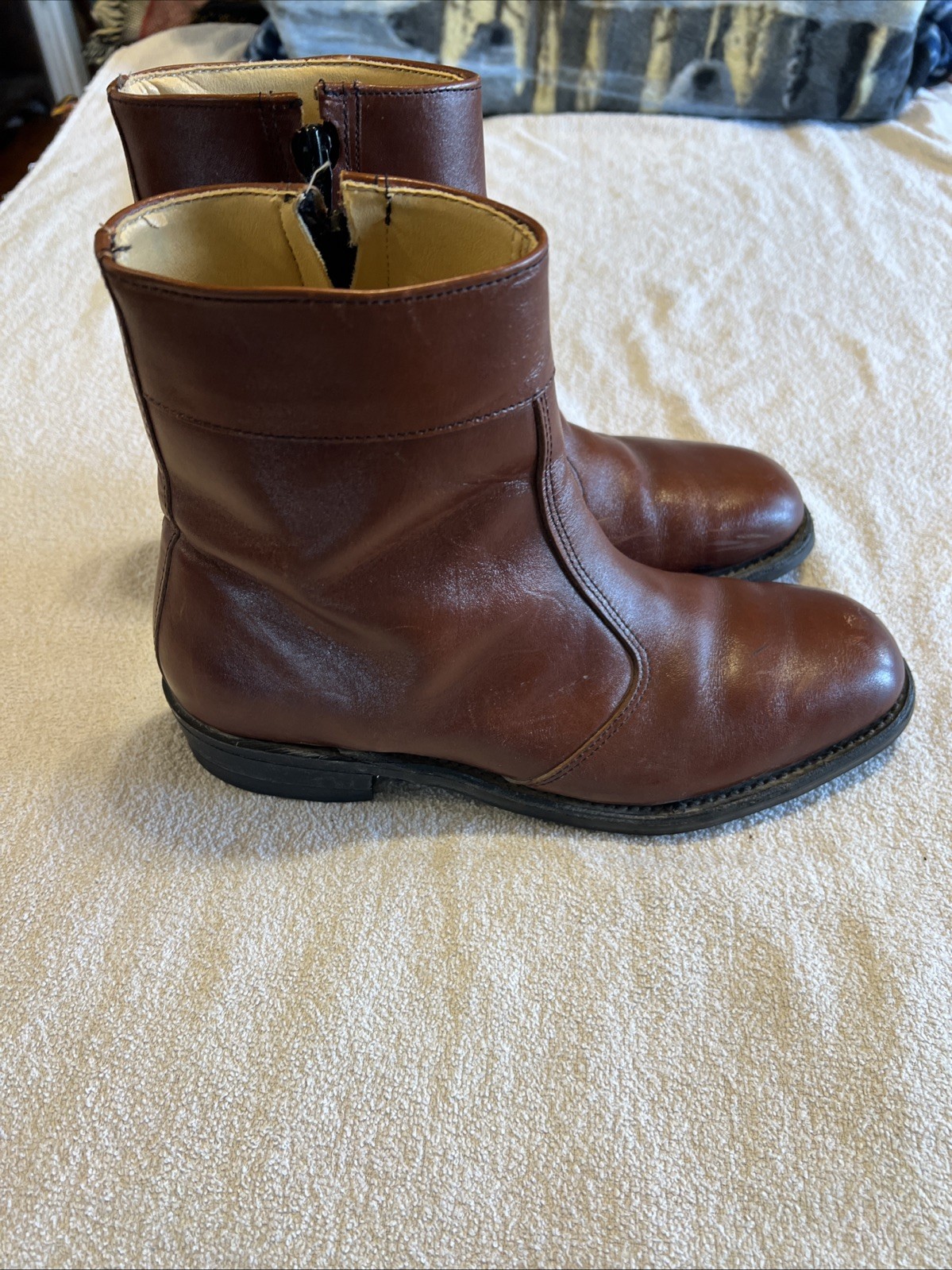 Vintage 90s Iron Age Steel Toe Side Zip Work Boots USA Brown Leather Wide 7.5 E