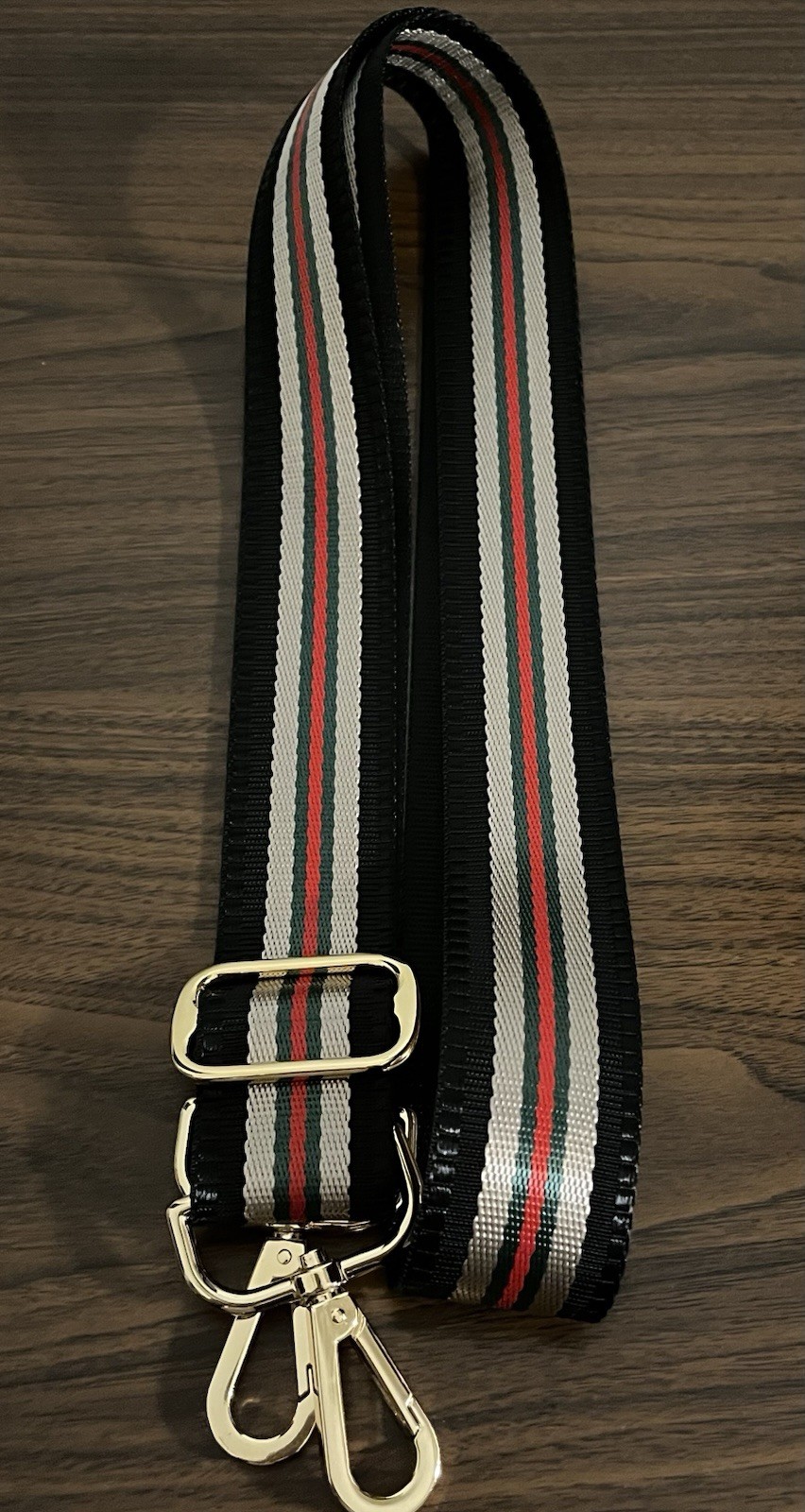 NEW Mautto Woven Nylon Web Stripe Bag Strap, Black, Red, Green Gold Hardware