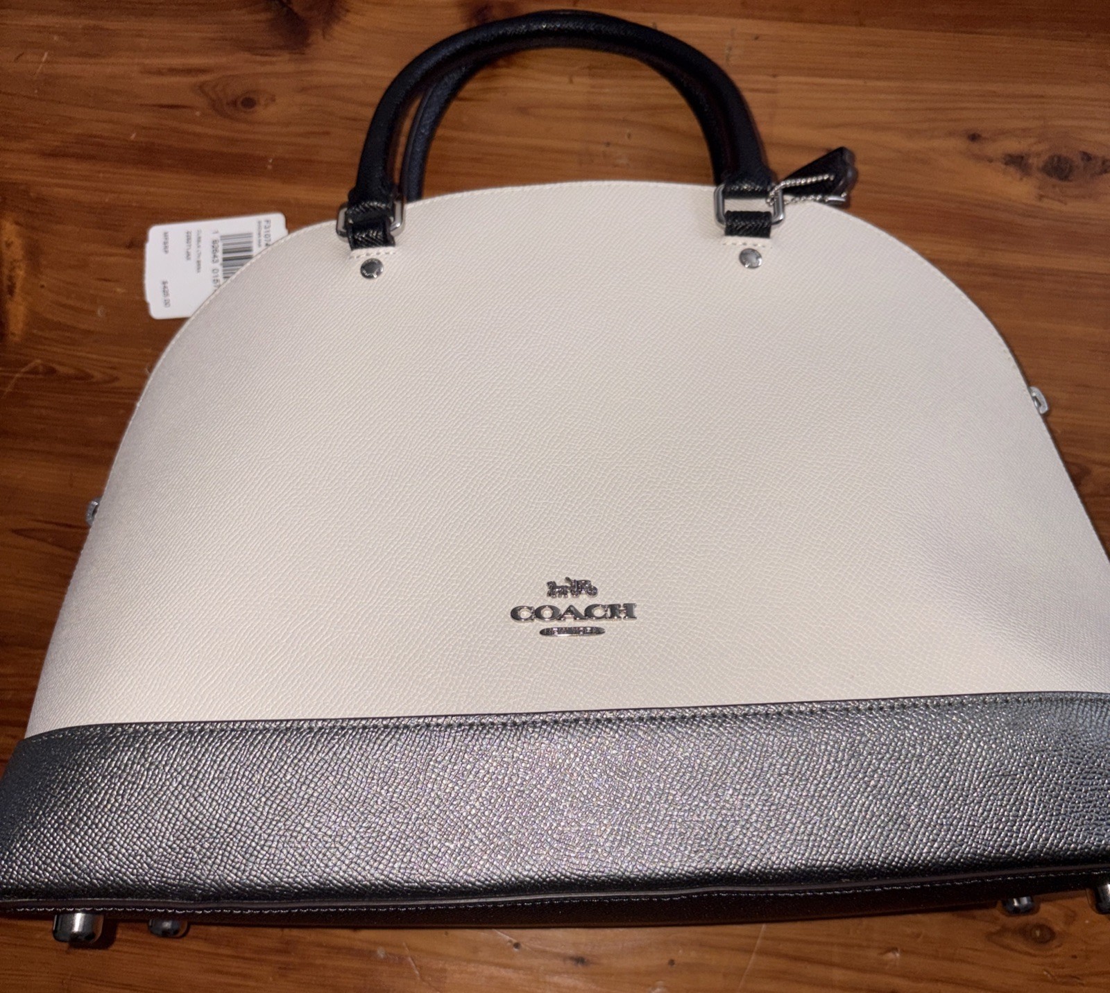 Coach Large Sierra Silver & Chalk Color Block Leather Satchel F31074 NWT