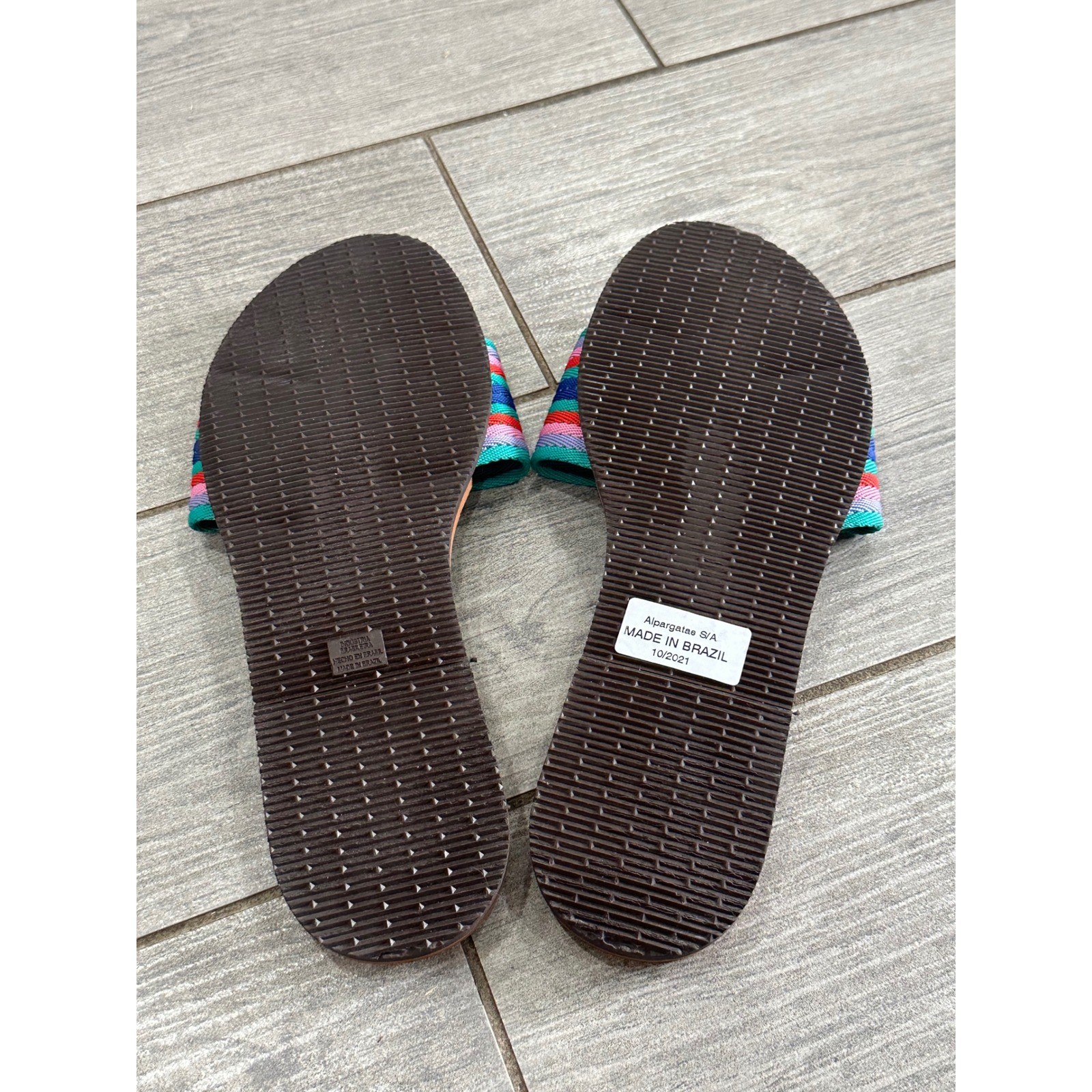 Havaianas You Malta Mix Multi Stripe Slide Sandals Women 11/12 New!