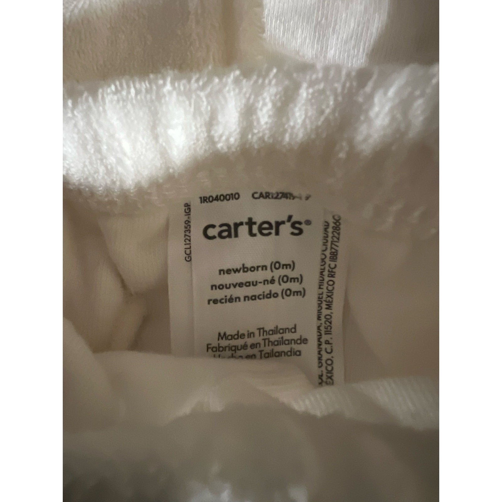 Carter’s Newborn 0M White Plush Fleece Bear Ear Hoodie & Pants Set
