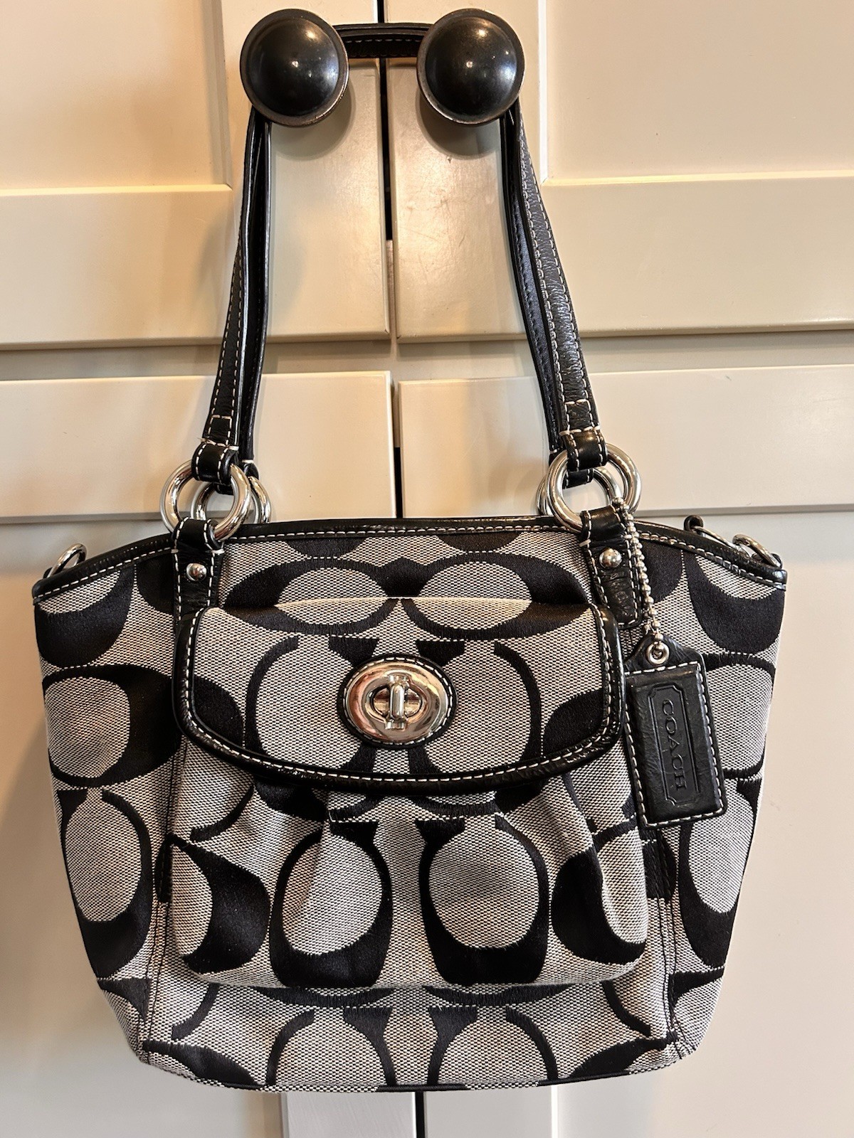 Coach Authentic Black Leah Tote Y2K Purse Bag Turnlock & Crossbody Strap F14661