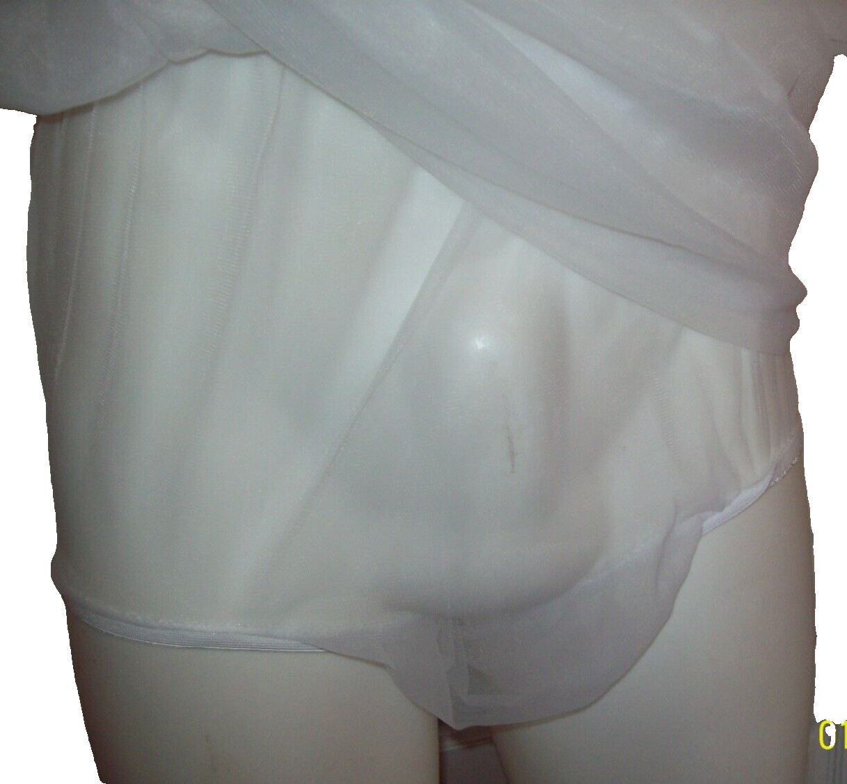 WHITE Sheer Nylon SLIP & 2 LAYER PANTY COMBO Sheer Hem 32-44 Waist Length 21 **